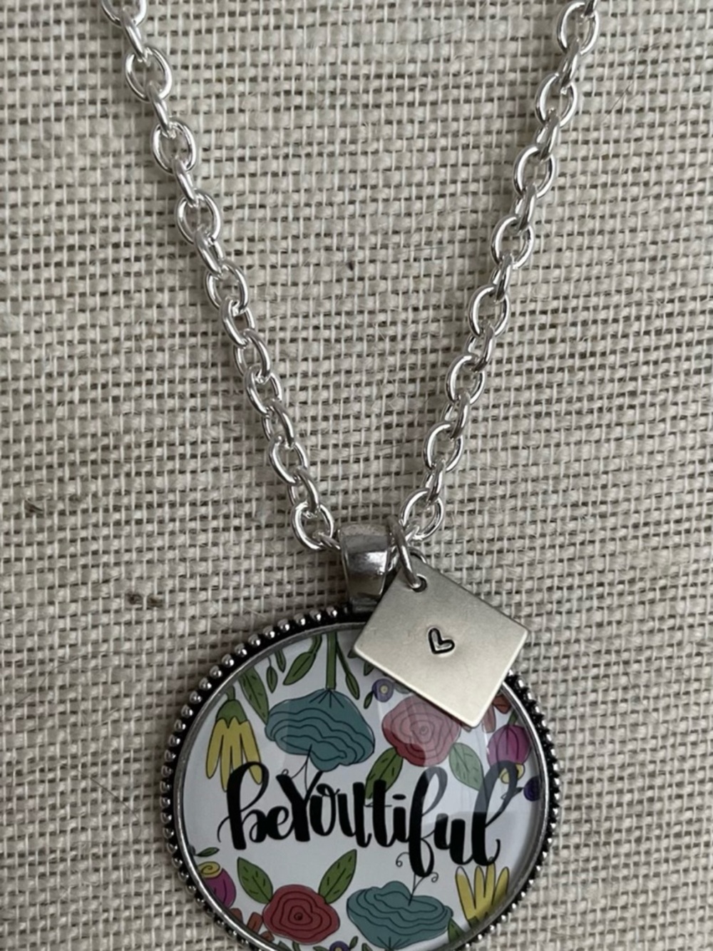 Plunder Design Silver Floral "BeYouTiful" Mother’s Day Atlas Pendant Necklace